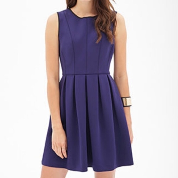 Blue Scuba Material Skater Scoop Neck Sleeveless Dress Large - Picture 1 of 8